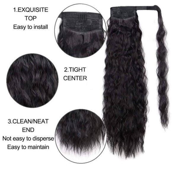 Long Ponytail Extension Wavy Curly 22" Straight Kinky Ponytail Bun Ponytail Clip - Picture 4 of 10